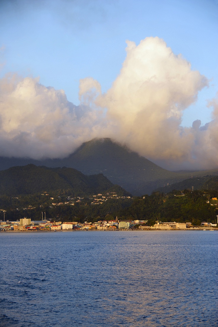 Roseau with looming volcano