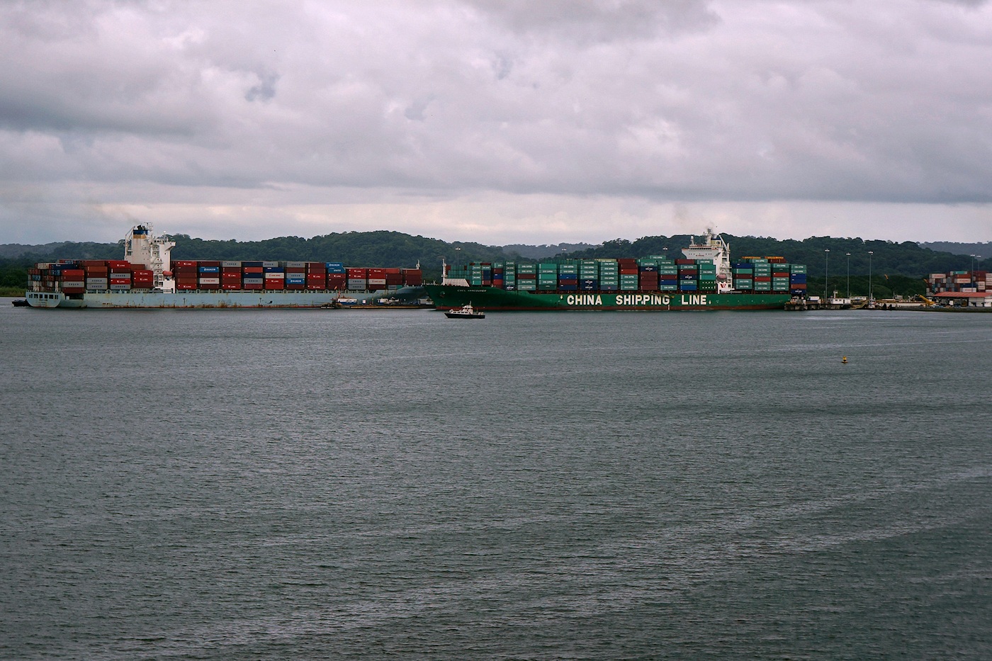 Gatun locks and ships transiting
