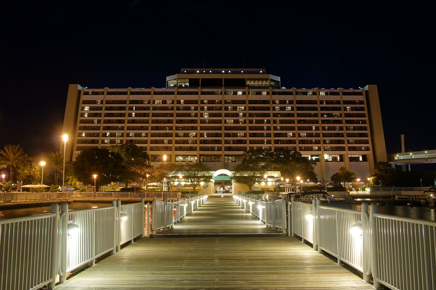 Contemporary Resort night from boat dock