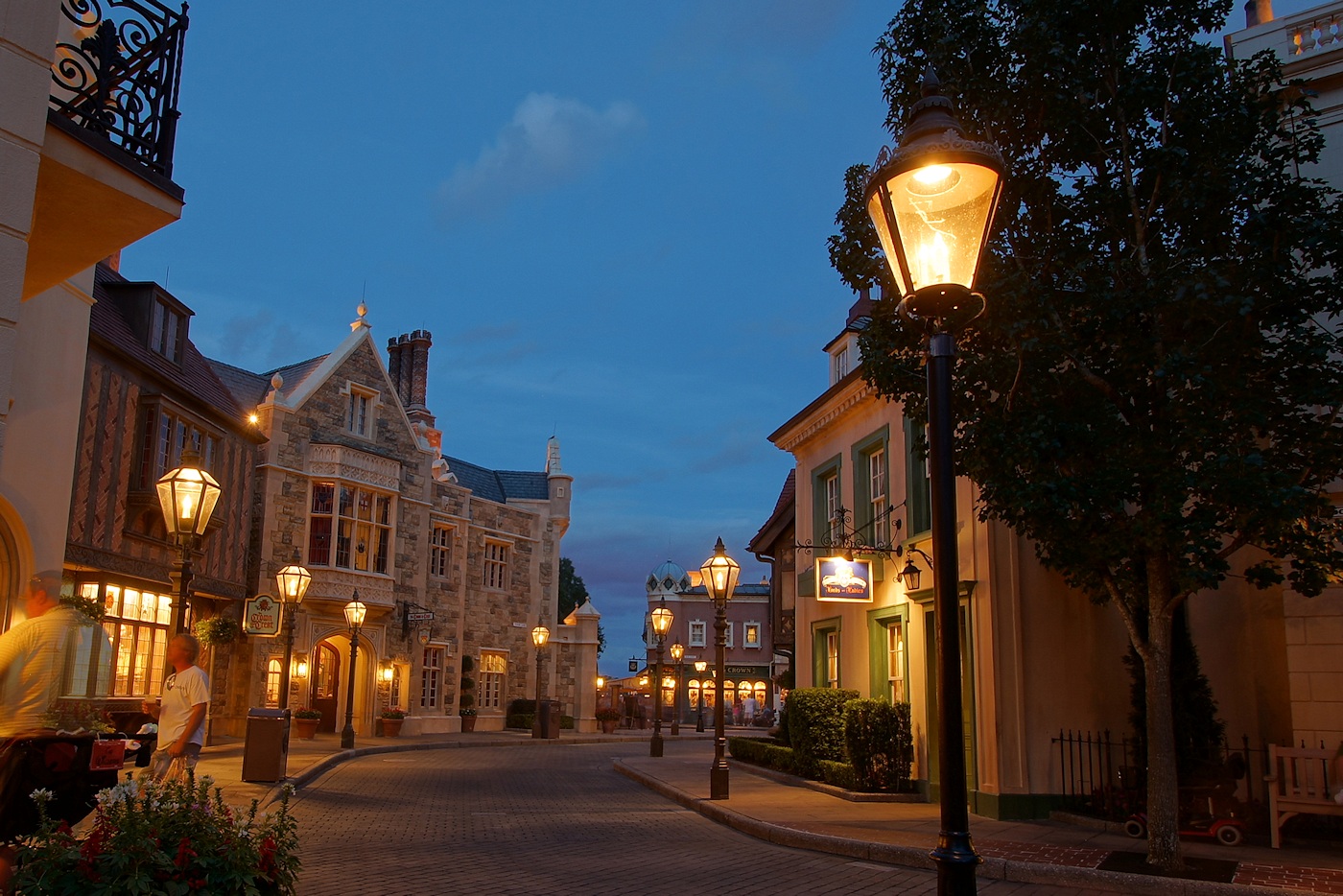 English street at dusk