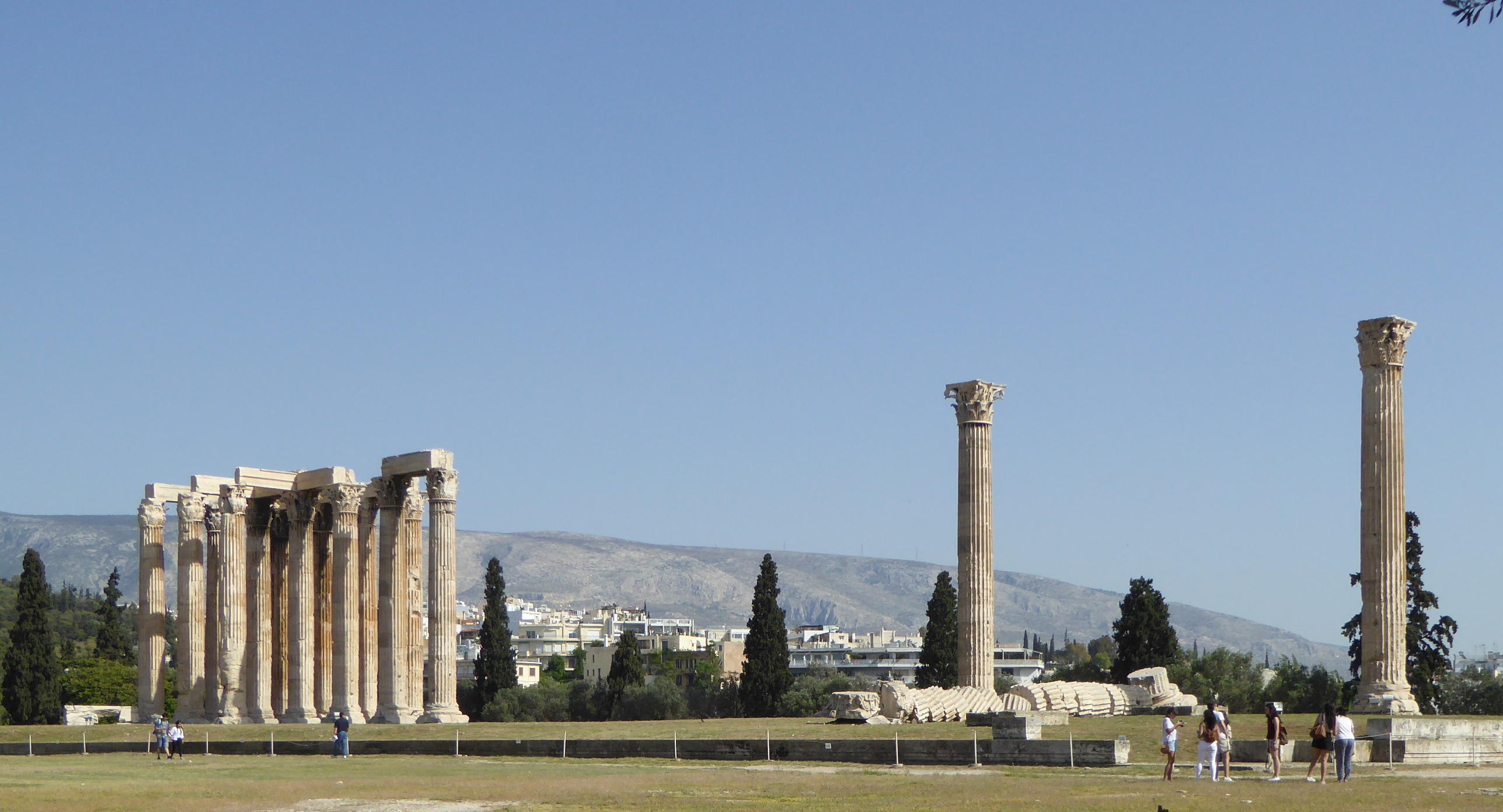 The Temple of Olympian Zeus was started in 174 BC and was completed by Roman Emperor Hadrian in 131 AD