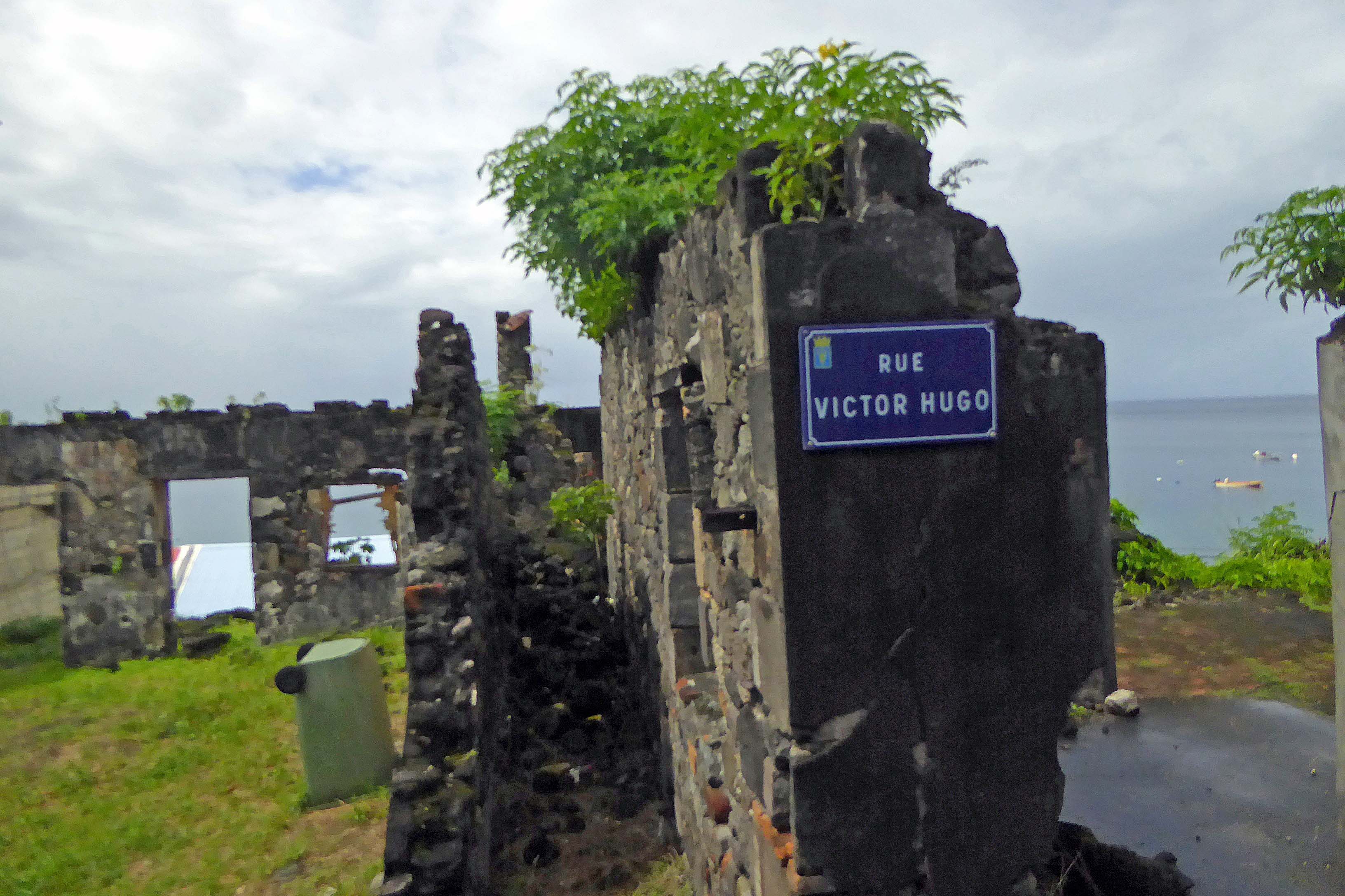 Street Sign on the Ruins of the Fort of Saint-Pierre, Martinique. Pierre, Martinique