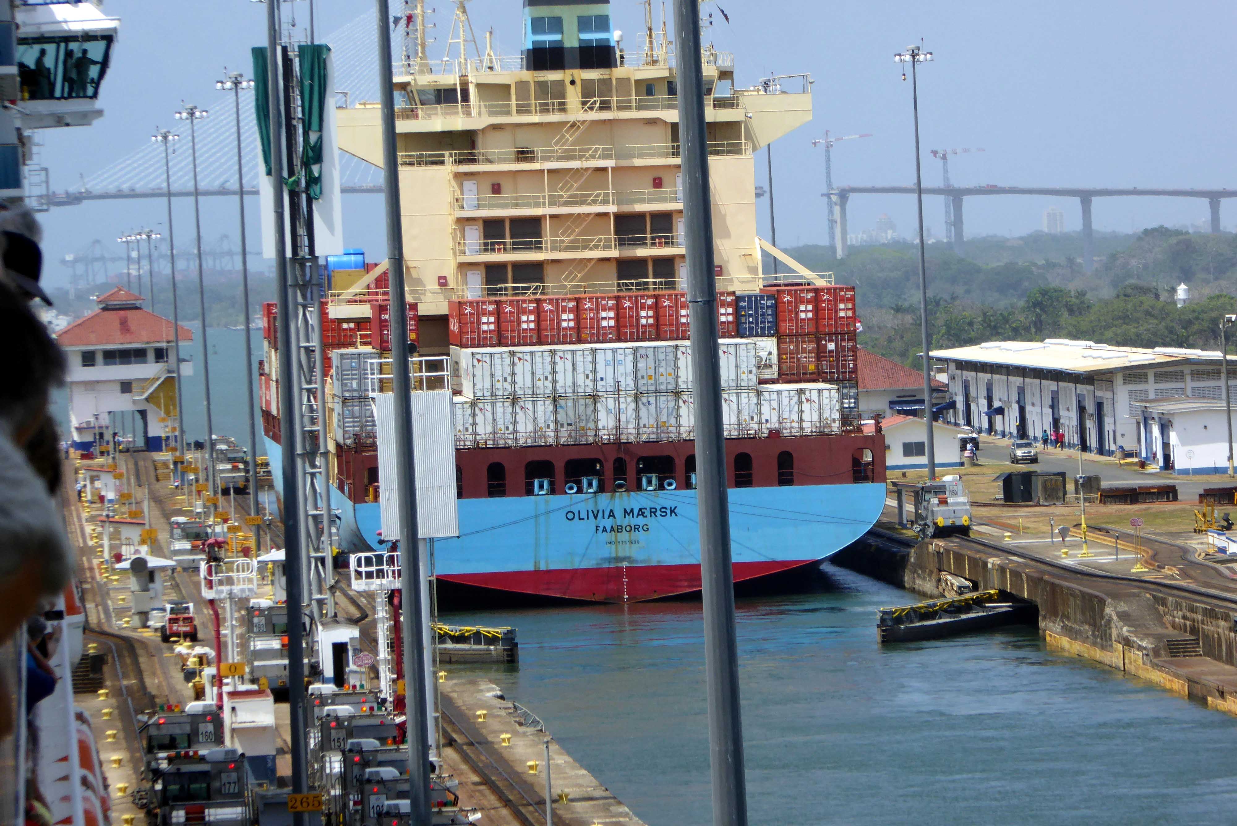 Ship in parallel lock at Gatun Locks