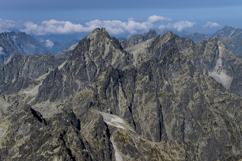 On the summit of Gerlach Peak 2655m, view towards Vysok 2547m and Rysy 2503m, Tatra NP