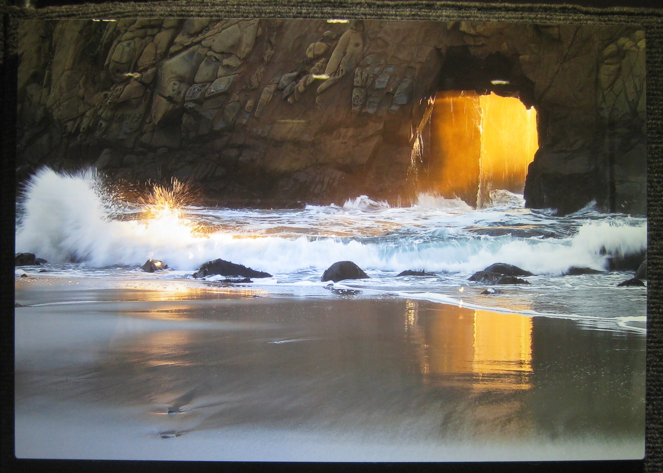A fine photographic print, it was a gift of chance for the shooter (note the sunlight hitting the wave spray at left center).