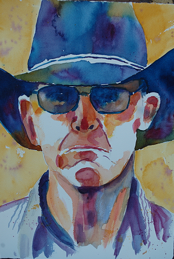 Cowboy Bob - watercolor, 11 x 15. This painting was done during a class from Dave Lobenberg called California Vibe.