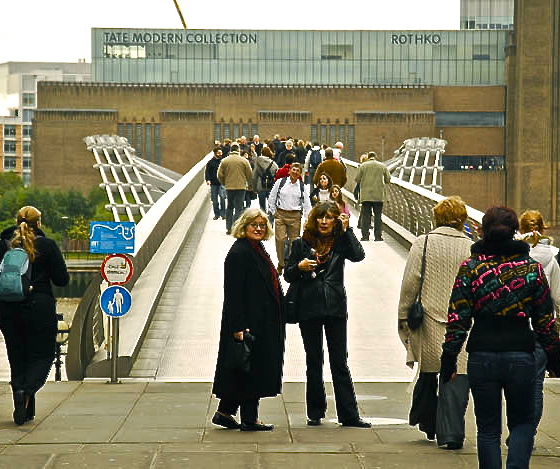 Barb & Brenda at Millenium Bridge on way to Tate Modern