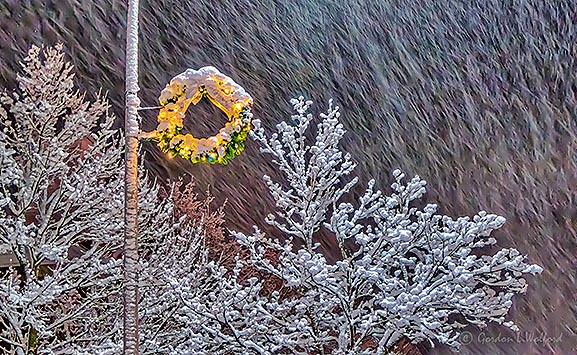 Light Pole Holiday Wreath In Falling Snow P1350638-40