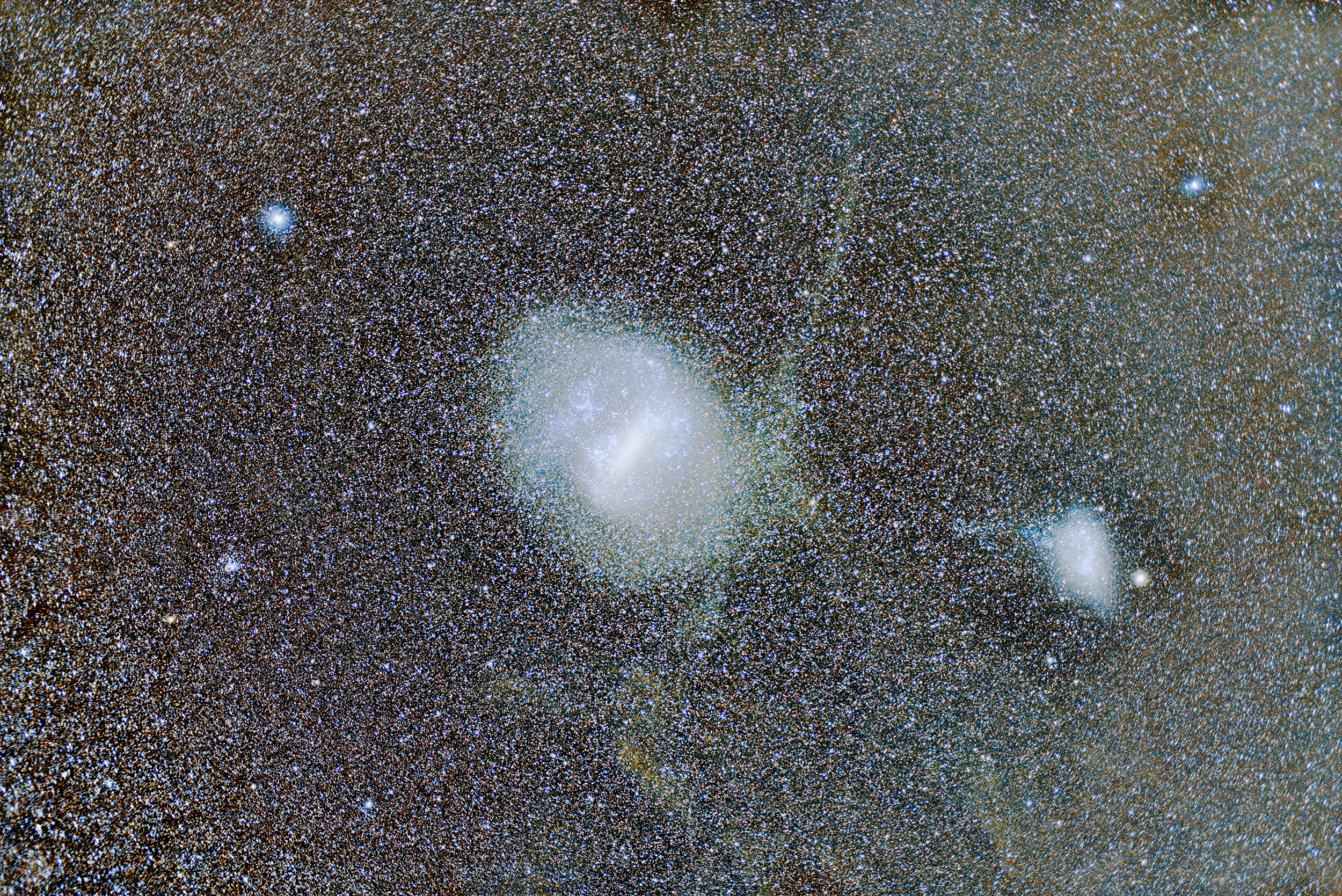 The Large and Small Magellanic Clouds, tidal star streams, extended halo and dust
