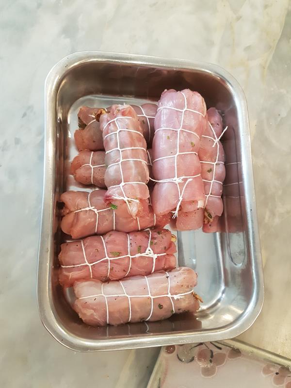 Ballotine of rabbit ready to go