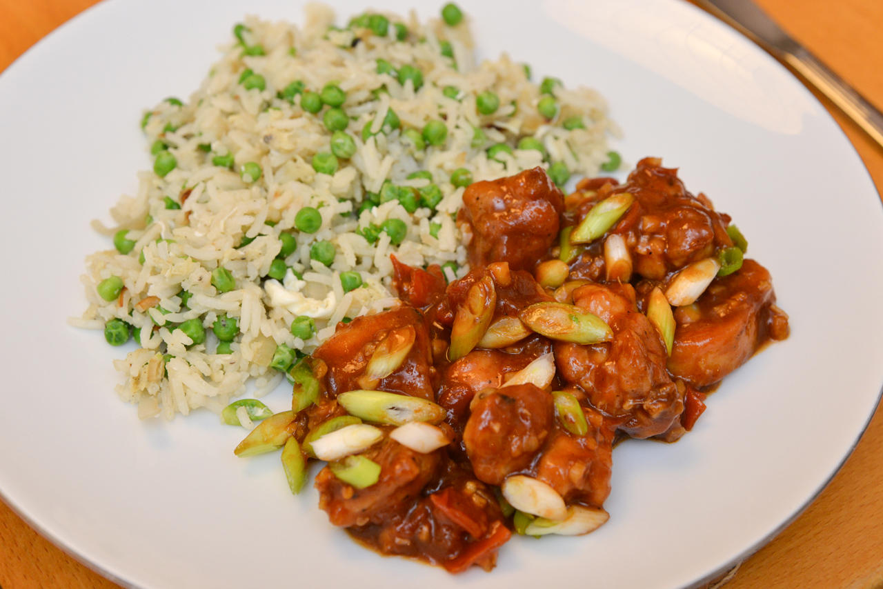 Manchurian Chicken with Egg Fried Rice