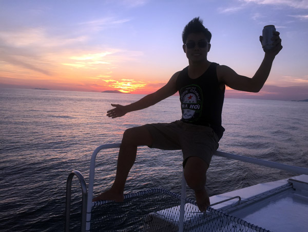 Max and the First Sunset on the MV Giamani