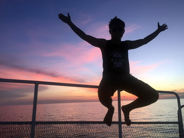 Max and the First Sunset on the MV Giamani