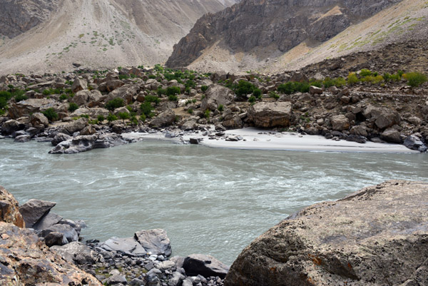 Sandy beach on the other side of the Panj River in Afghanistan