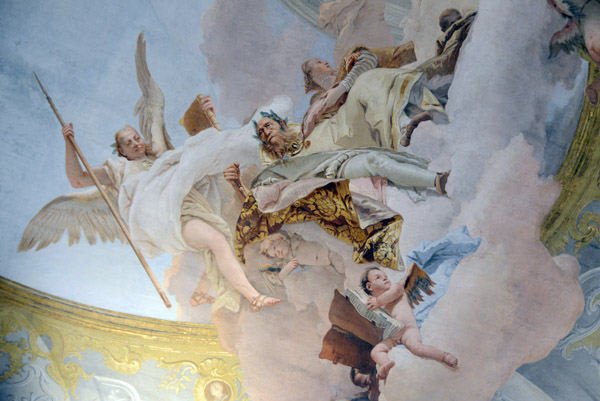 Detail of the Allegory of Merit Accompanied by Nobility and Virtue by Giambattista Tiepolo in the Throne Room