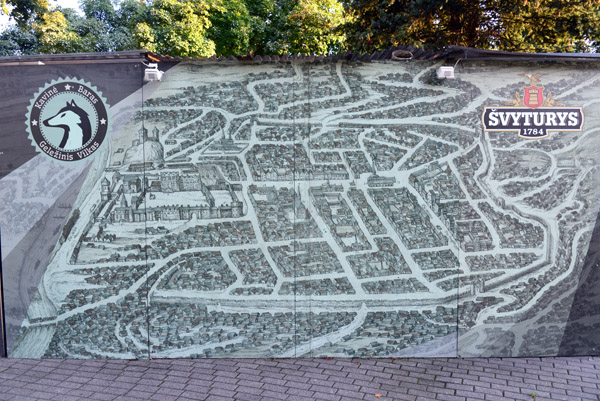 Reproduction of an old lithograph of the city of Vilnius, Geležinis Vilkas
