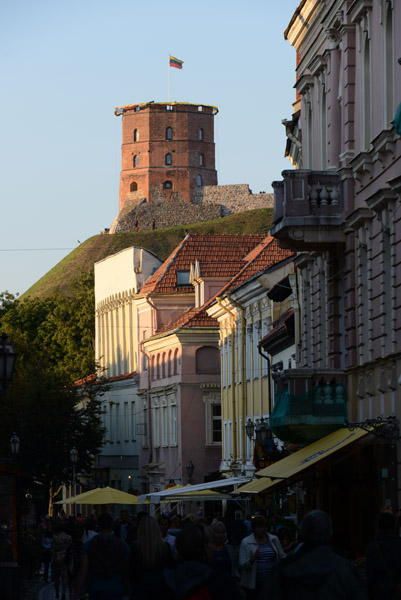 Pilies St in Vilnius with Gediminas Tower
