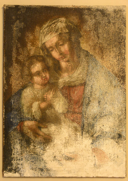 Damaged painting of the Madonna and Child