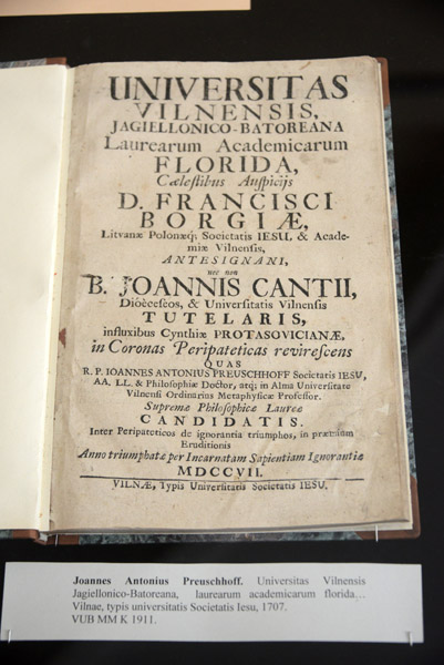 Text by Joannes Antonius Presuschhoff, Vilnius University dated 1707