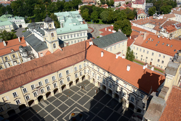 The architectural ensemble of Vilnius University, built around 13 courtyards, from the tower of St. Johns