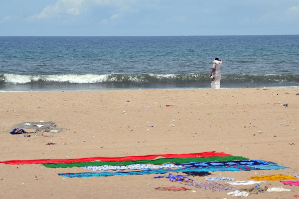 Laundry out to dry on the beach in Chennai