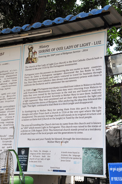 500 years of history of the Shrine of Our Lady of Light, Chennai