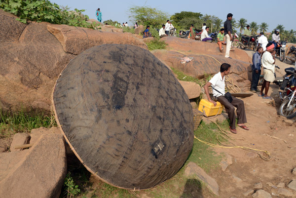Coracle, a found basket-style boat, Tungabhadra River