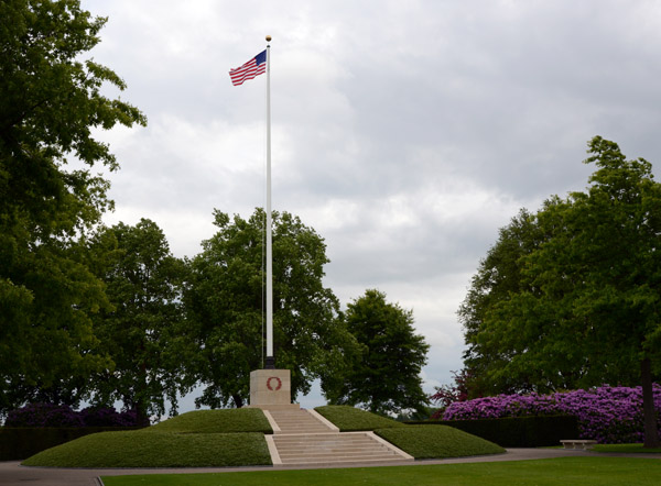 The American flag flying over the Netherlands American Cemetery, Margraten