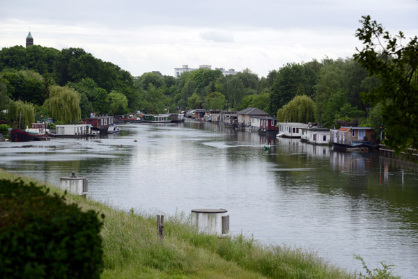 Houseboats lining the Zuid-Willemsvaart Canal, Maastricht