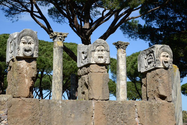 Carved stone theatrical masks, Theater of Ostia Antica