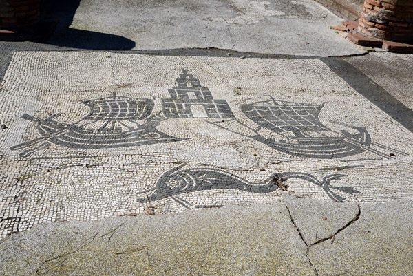 Mosaic with Ships and a Tower - Forum of the Corporations, Ostia Antica