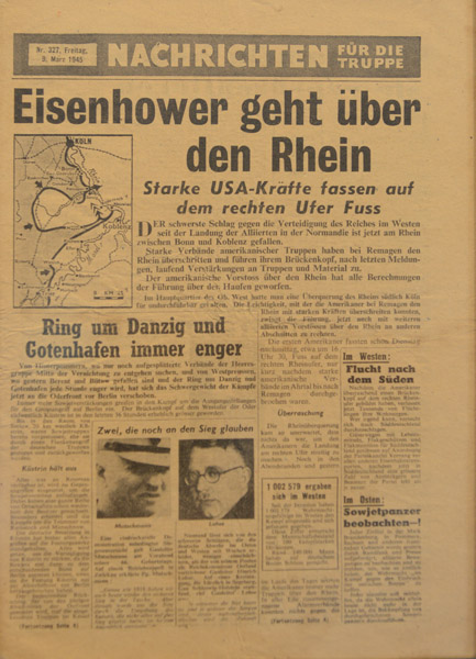 German Army Newspaper 9 March 1945 - Eisenhower crosses the Rhine, 