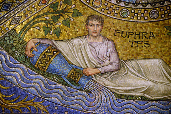 Byzantine-style mosaic - The Euphrates River flowing out of the Garden of Eden, Aachen Cathedral