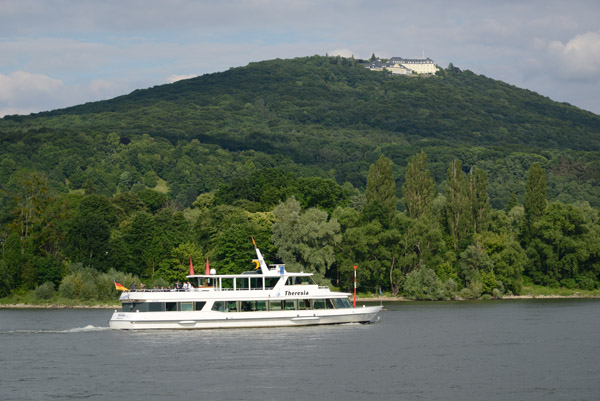 Rhine Tourist Boat Theresia passing the Petersberg Grand Hotel