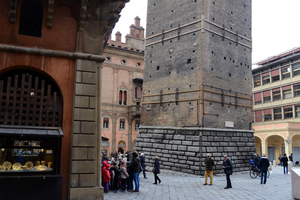 Base of the Garisenda Tower, Bologna's leaning tower