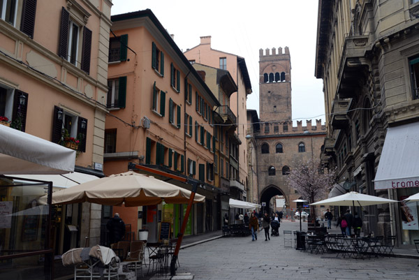 Torre Lambertini at the end of Via degli Orefici, Bologna