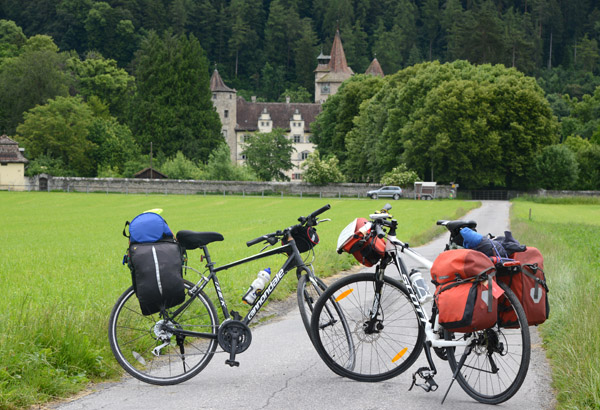 Our bikes at Schloss Marschlins, Igis