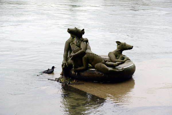 Sculpture of critters in an inner tube next to the Rheinbrck, Feuerthalen