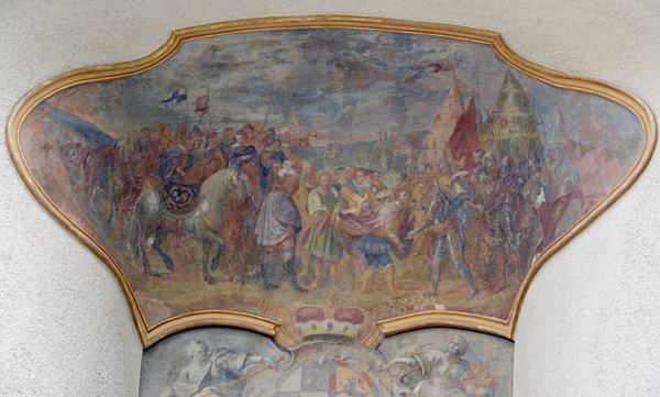 Fresco in Schloss Sigmaringen with a scene dated 1273