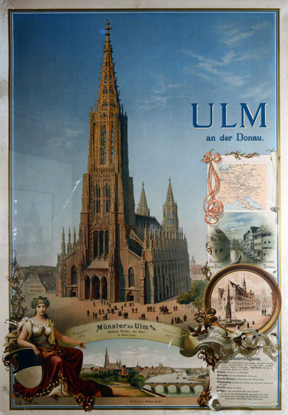 Old poster of the Ulm Minster with construction dates 1377-1890