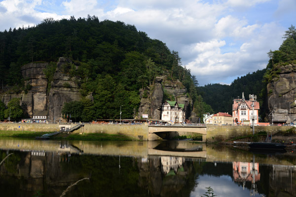 The Czech town of Hřensko across the Elbe from the German town of Schna