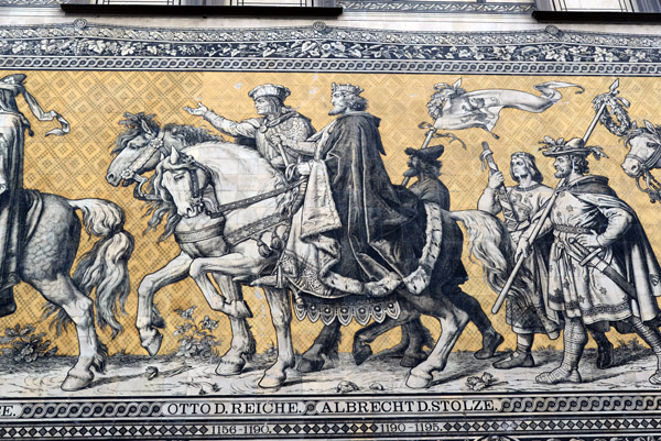 Frstenzug was redone in Meissen Porcelain Tiles 1904-1907 - Otto the Rich (1156-1190), Albrecht the Proud (1190-1195)