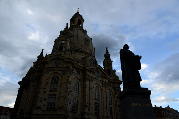 Frauenkirche with the Martin Luther statue, Neumarkt