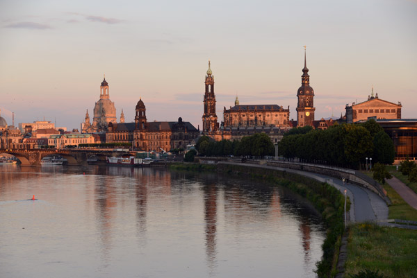 Early evening on the Elbe looking back at the towers of Dresden's Old City