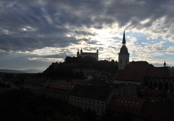 Afternoon view of Bratislava Castle and St. Martin's Cathedral from Sky Bar Restaurant Bratislava