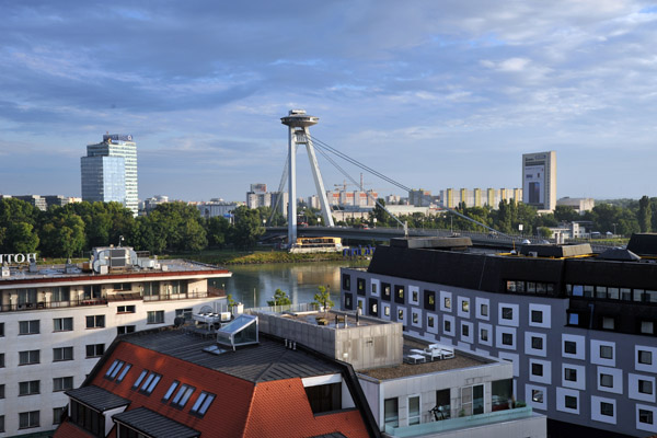 SNP Bridge from the Sky Bar Restaurant, Bratislava