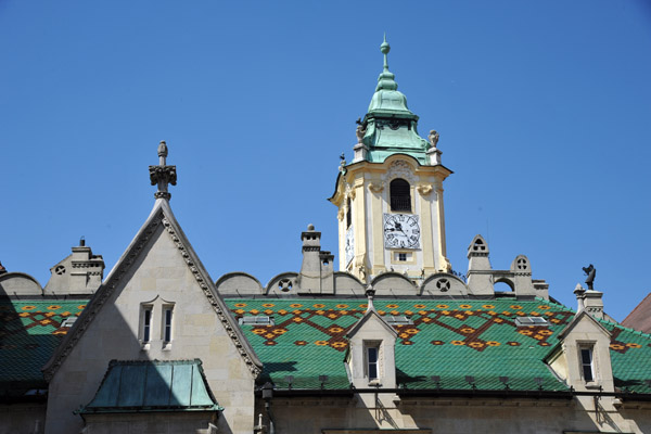 Green roof of the Bratislava City Gallery and Town Hall tower