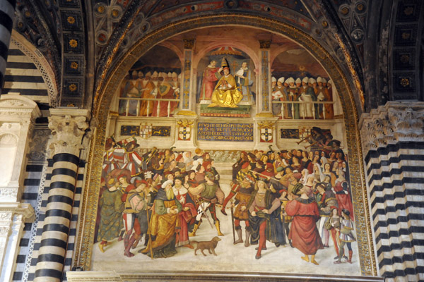 Coronation of Pope Pius III (8 Oct 1503) over the entrance to the Piccolomini Library