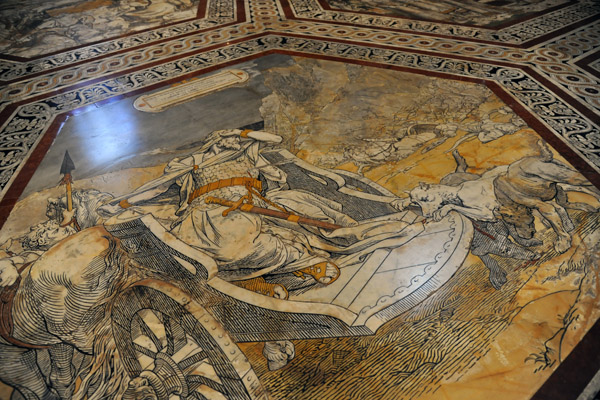 Mosaic floor beneath the dome - Achab (Israelite King Ahab) is mortally wounded