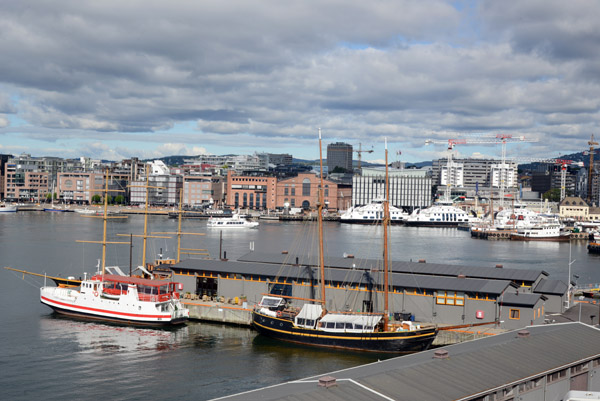 A pair of tall ships docked at Sheds 32 and 33, Akershusstranda, Oslo